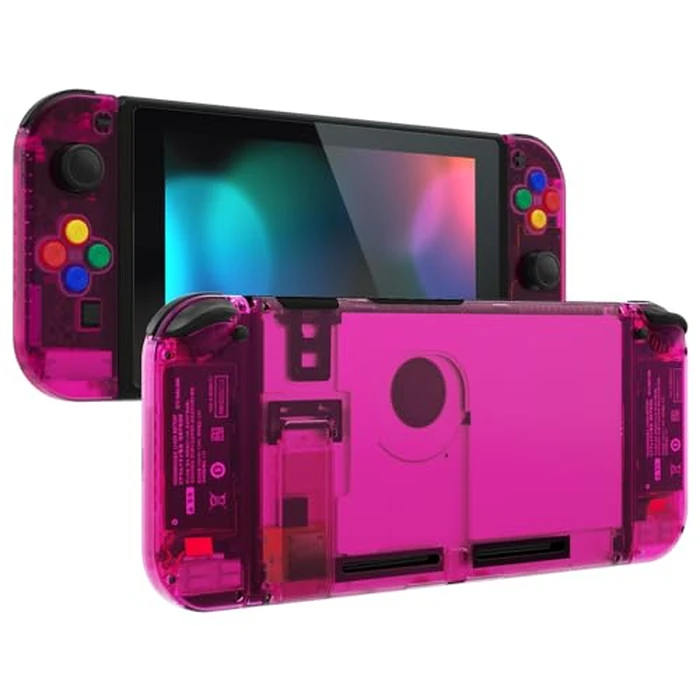 eXtremeRate DIY Replacement Shell Buttons for Nintendo Switch, Back Plate for Switch Console, Housing with Colorful Buttons for Joycon Handheld Controller - Clear Candy Pink [No Electronics Parts] by eXtremeRate - Used - Very Good condition