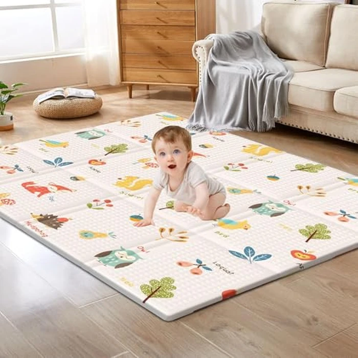 XVISHX Baby Play Mat, 50 x 50 Inch Play Mat Perfect for Use Baby Playpen, Foldable Baby Foam Playmat for Floor, Portable Waterproof Activity PlayMats for Babies, Infants and Toddlers by XVISHX - Used - Very Good condition