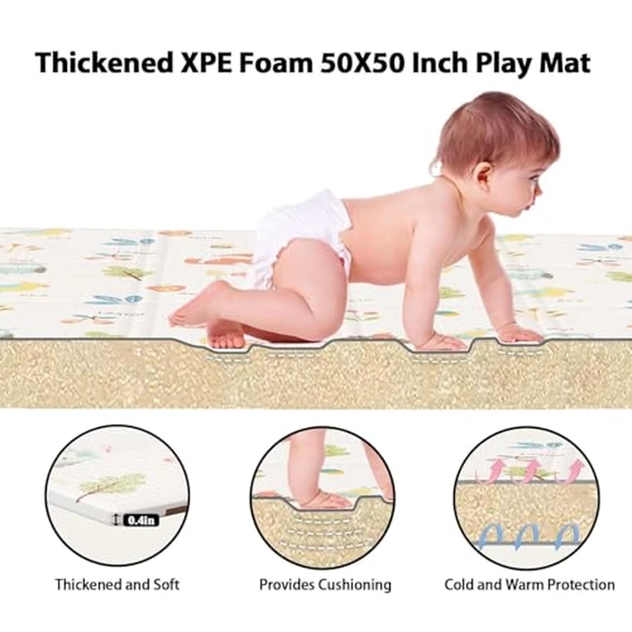 XVISHX Baby Play Mat, 50 x 50 Inch Play Mat Perfect for Use Baby Playpen, Foldable Baby Foam Playmat for Floor, Portable Waterproof Activity PlayMats for Babies, Infants and Toddlers by XVISHX - Image 4
