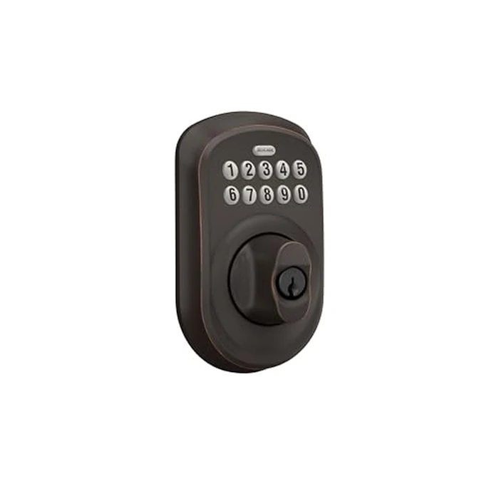 Schlage Plymouth Keypad Deadbolt, Electronic Keyless Entry Lock, Aged Bronze, BE365 PLY 716 by SCHLAGE - Image 2
