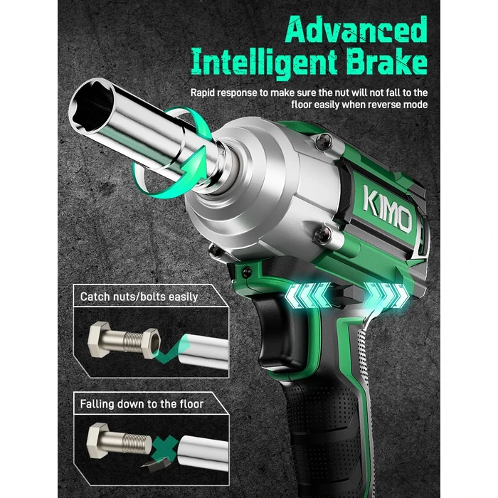 KIMO Cordless Impact Wrench, 1200N.m/900ft-lbs, 4000 RPM, 7Sockets High Torque Brushless Wrench with 3/8" Chuck, 4000mAh Li-ion Battery, Fast Charger, Variable Modes Power Impact Driver for Car Tires by K I M O. - Image 10