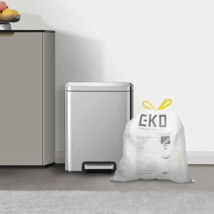 EKO Easy-Dispense Roll 80 Count Extra-Strong Drawstring Small Trash Bag, 4 Gallon Trash Bag (10-15L) 1 Pack White, Code C by EKO - Image 3