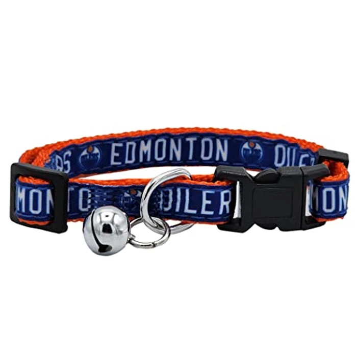 NHL CAT Collar Edmonton Oilers Satin Cat Collar Hockey Team Collar for Dogs & Cats. A Shiny & Colorful Cat Collar with Ringing Bell Pendant by Pets First - Used - Like New condition