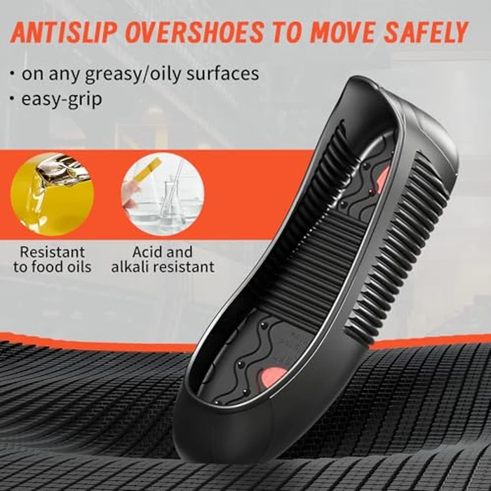 LG01 Crews Crew Guard Fuel oil Resistant (FO) Shoe Covers- CE/ASTM Anti-slip & Waterproof Rubber Overshoes for Work, Non-Slip Safety Protectors for Kitchen/Medical (Black, L(US Women 7-8.5 | Men 6-8）) by LIONGRIP - Image 6