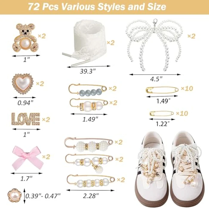 72 Pcs Sneaker Charms, Shoelace Charms For Sneakers, Pearl Rhinestone Brooches And Pins For Women, Shoe Jewelry Charms For Socks Laces Sneakers , Safety Pins Buttons For Sock Clothes Decor Accessories by TBUZ - Image 7