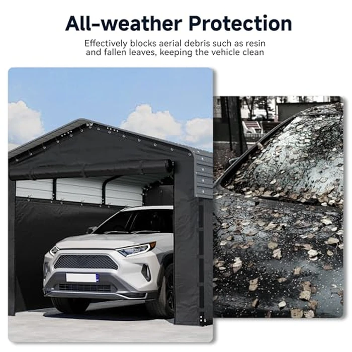 10x15FT Heavy Duty Metal Carport, Outdoor Carport Canopy with Galvanized Steel Roof and Reinforced Base,Removable Sidewalls & Door, Garage Shelter Shade for Cars,Trucks, Boats, Gray by Real Relax - Image 3