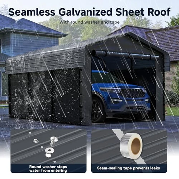10x15FT Heavy Duty Metal Carport, Outdoor Carport Canopy with Galvanized Steel Roof and Reinforced Base,Removable Sidewalls & Door, Garage Shelter Shade for Cars,Trucks, Boats, Gray by Real Relax - Image 4