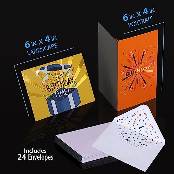 24 Unique Gold Foil Birthday Cards with Envelopes & Stickers | 4x6 Inches Blank Happy Birthday Cards Assortment in Bulk for Family, Kids, Work & Office Celebrations. by Solpla - Image 3