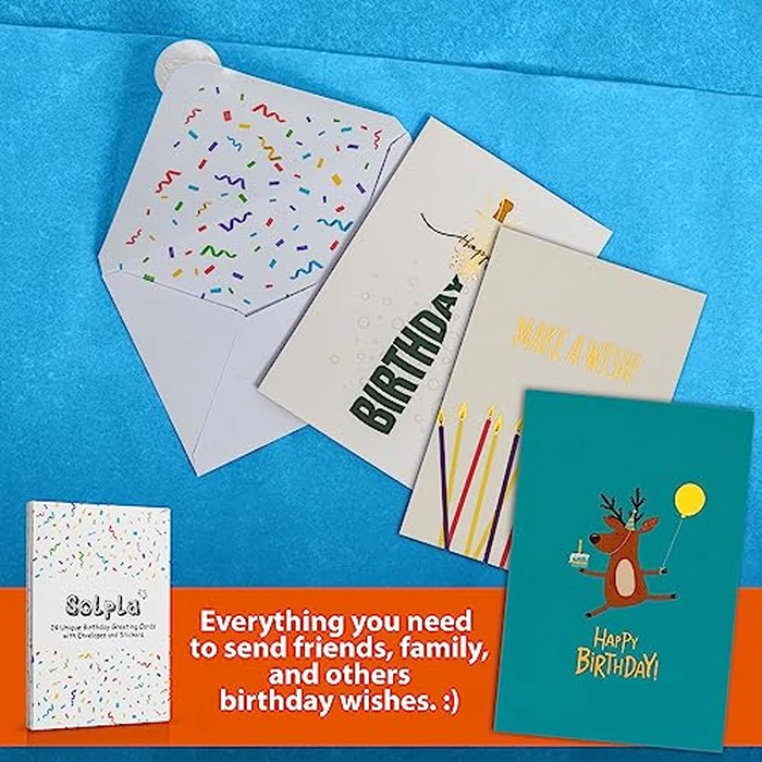 24 Unique Gold Foil Birthday Cards with Envelopes & Stickers | 4x6 Inches Blank Happy Birthday Cards Assortment in Bulk for Family, Kids, Work & Office Celebrations. by Solpla - Image 5