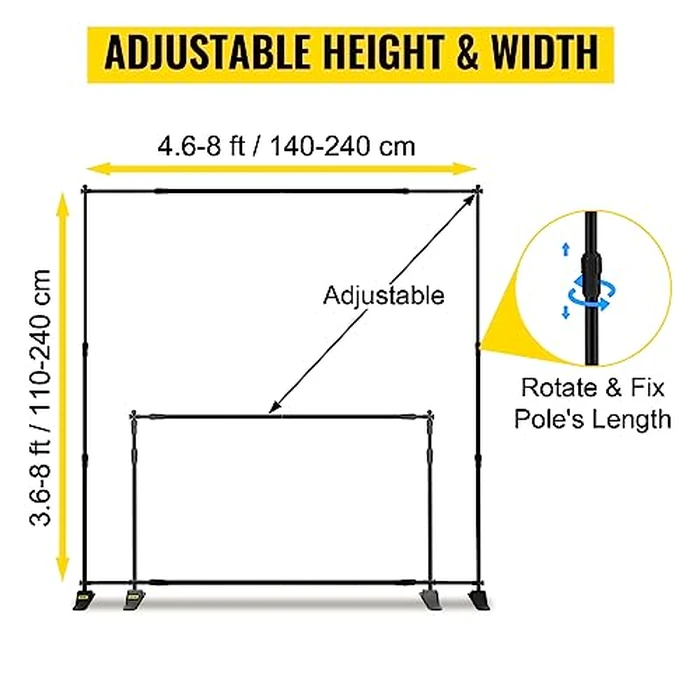 VEVOR Backdrop Banner Stand 8 x 8 Ft Adjustable Height Background Stand Backdrop with 1 Carrying Bag, Backdrop Stand for Parties Wedding Photo Booth Trade Show by VEVOR - Image 3