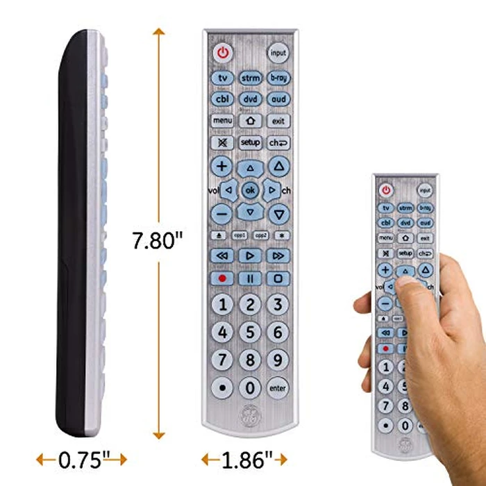 GE Big Button Backlit Universal Remote Control for Samsung, Vizio, Lg, Sony, Sharp, Roku, Apple TV, RCA, Panasonic, Smart TVs, Streaming Players, Blu-Ray, DVD, 6-Device, Silver, 33712 by GE - Image 2