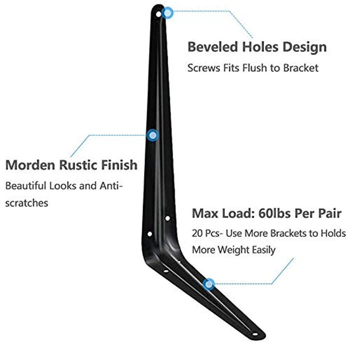 20 Pack Shelf Brackets 12 inches, Heavy Duty Black Iron Metal Floating Shelf Bracket, Rustic Farmhouse Decorative L Brackets for Shelves, Wall Mount Corner Brace for Wood Boards by Janyang - Image 4