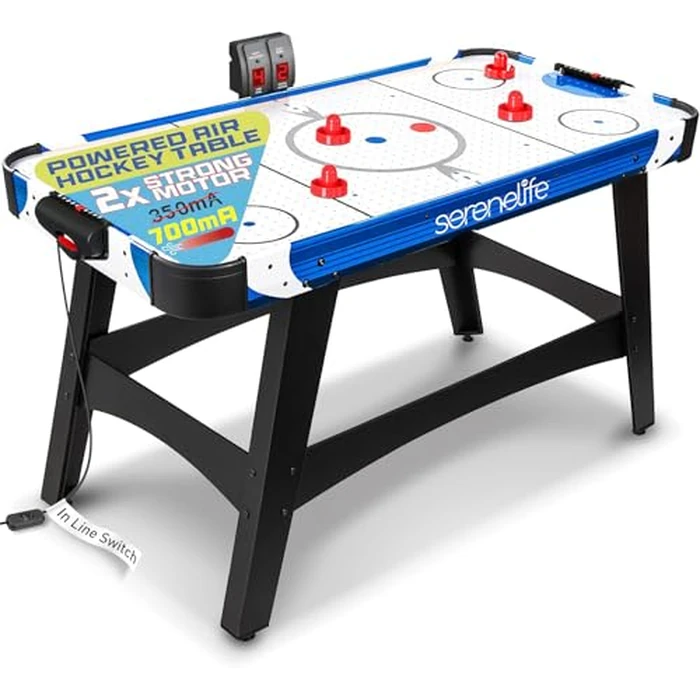 SereneLife 54” Powered Air Hockey Table - Sports Arcade Games, with Complete Accessories, Strong Motor, Digital LED Scoreboard, Built in Score Tracker- Home, Game Room by SereneLife - Used - Acceptable condition