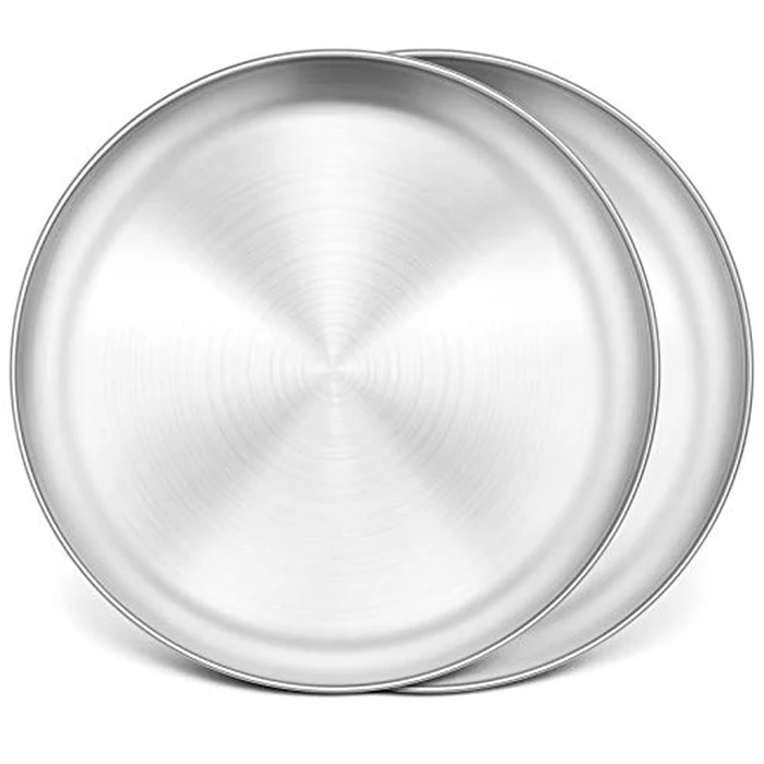 P&P CHEF Pizza Pan Set of 2, Stainless Steel Pizza Tray, Round Pizza Plate For Pie Cookie Pizza Cake, Non Toxic & Heavy Duty, Dishwasher Safe & Easy Clean, 13.5 Inch & Silver by P&P CHEF - Image 1