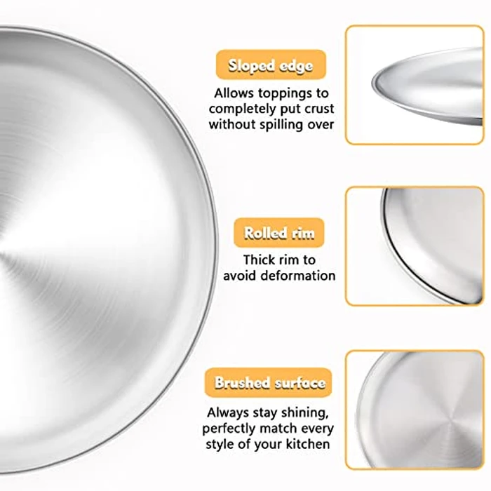 P&P CHEF Pizza Pan Set of 2, Stainless Steel Pizza Tray, Round Pizza Plate For Pie Cookie Pizza Cake, Non Toxic & Heavy Duty, Dishwasher Safe & Easy Clean, 13.5 Inch & Silver by P&P CHEF - Image 2