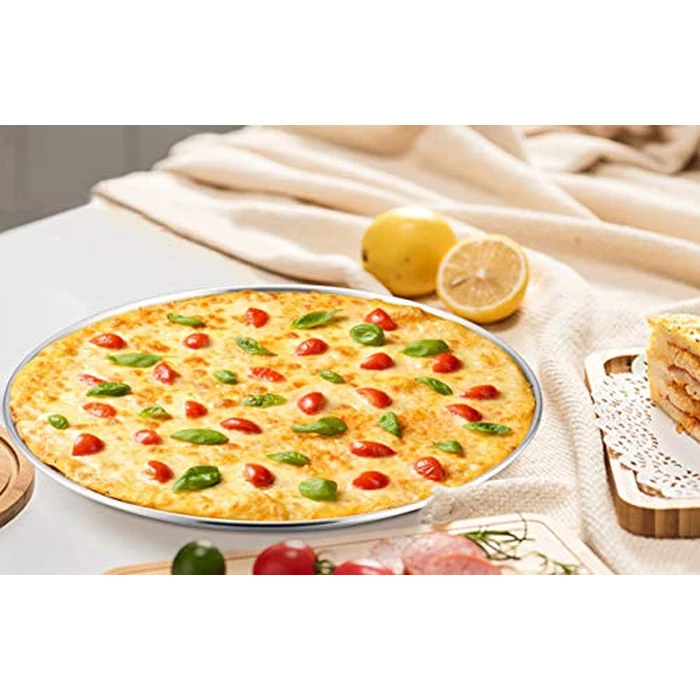 P&P CHEF Pizza Pan Set of 2, Stainless Steel Pizza Tray, Round Pizza Plate For Pie Cookie Pizza Cake, Non Toxic & Heavy Duty, Dishwasher Safe & Easy Clean, 13.5 Inch & Silver by P&P CHEF - Image 4