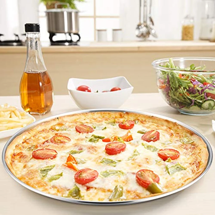 P&P CHEF Pizza Pan Set of 2, Stainless Steel Pizza Tray, Round Pizza Plate For Pie Cookie Pizza Cake, Non Toxic & Heavy Duty, Dishwasher Safe & Easy Clean, 13.5 Inch & Silver by P&P CHEF - Image 5