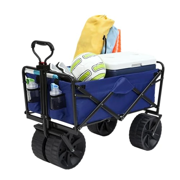 Mac Sports Heavy Duty Collapsible Folding All Terrain Utility Beach Wagon Cart, Blue/Black by MacSports - Image 1