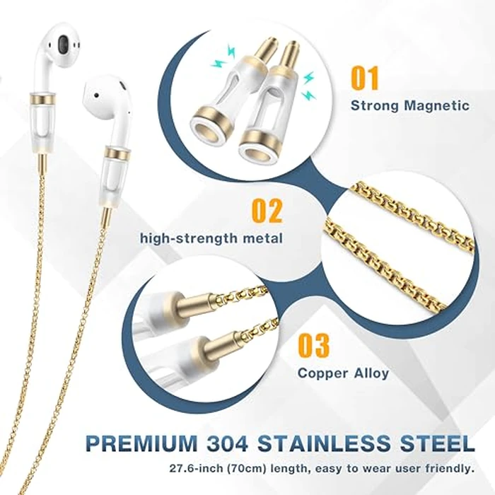 Lawonda Anti-Lost Neck Strap for Airpods, Strong Magnetic Necklace Holder String, Sports Lanyard for Headphone Compatible with AirPods 1&2 /3rd /Pro/Pro 2 O Gold by Lawonda - Image 5