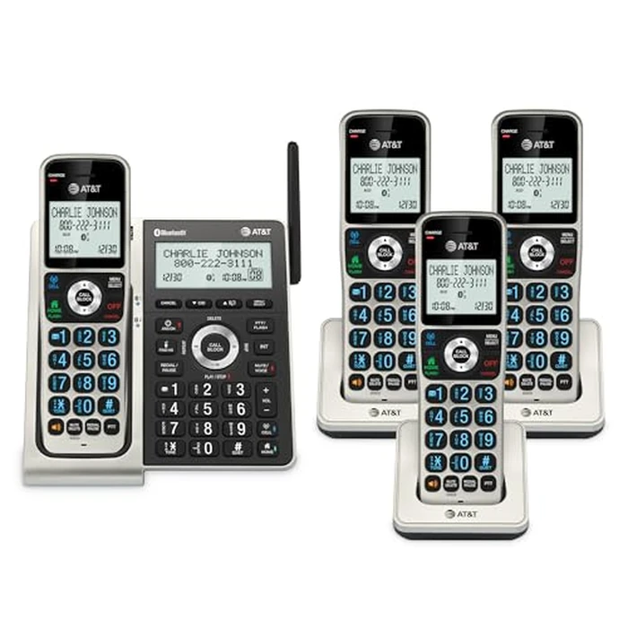 AT&T 4-Handset DECT 6.0 Cordless Home Phone with Unsurpassed Range, Bluetooth, Answering System, Smart Call Blocker, 2" Backlit Screen, Lighted Keypad with Big Buttons, Caller ID & Call Logs, BL3107-4 by AT&T - Image 1