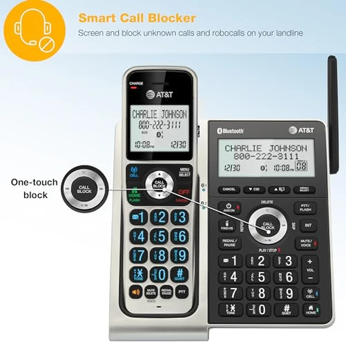 AT&T 4-Handset DECT 6.0 Cordless Home Phone with Unsurpassed Range, Bluetooth, Answering System, Smart Call Blocker, 2" Backlit Screen, Lighted Keypad with Big Buttons, Caller ID & Call Logs, BL3107-4 by AT&T - Image 2