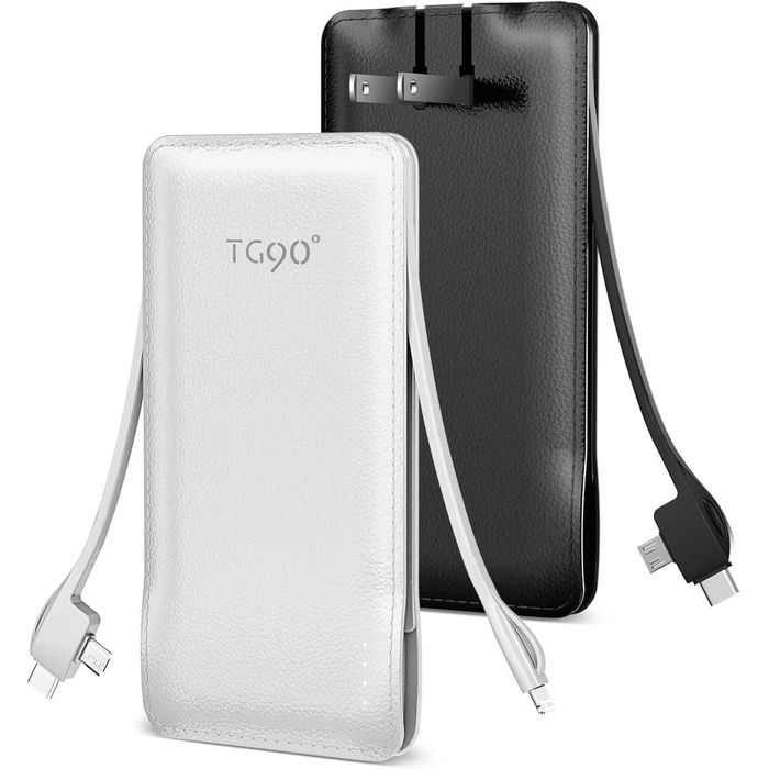 TG90 degrees A-Z53 10000mAh Power Bank with Built-in AC Wall Plug and Cables (2-Pack) - Black & White by TG90 degrees - Refurbished - Premium condition - US$40.98