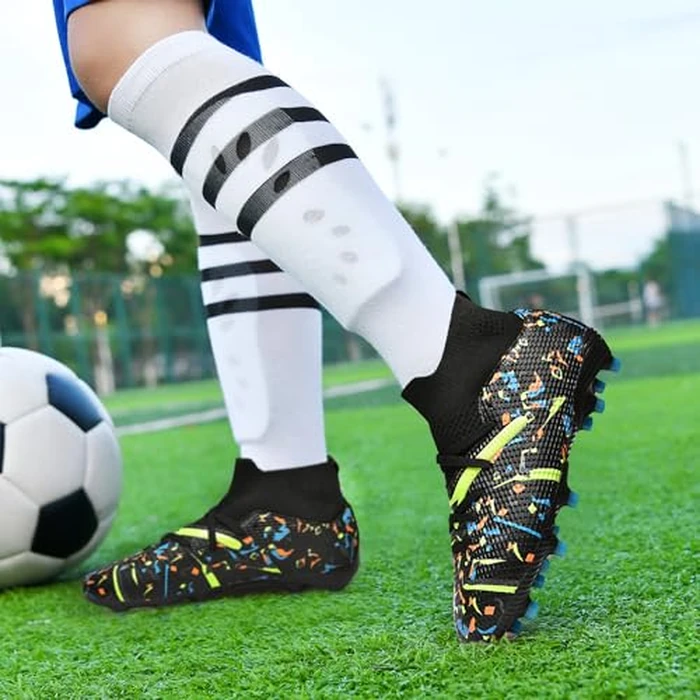 OKPHRA Kids Soccer Cleats Boys Girls Youth Football Shoes for Little/Big Kid Outdoor Indoor Firm Ground Athletic ，with Shin Guards and Soccer Socks Black 30 by OKPHRA - Image 2