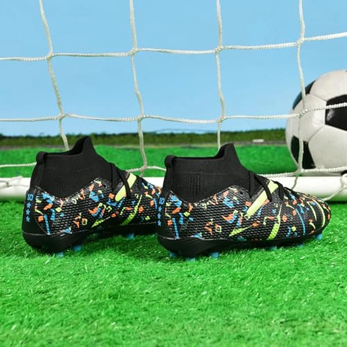 OKPHRA Kids Soccer Cleats Boys Girls Youth Football Shoes for Little/Big Kid Outdoor Indoor Firm Ground Athletic ，with Shin Guards and Soccer Socks Black 30 by OKPHRA - Image 3