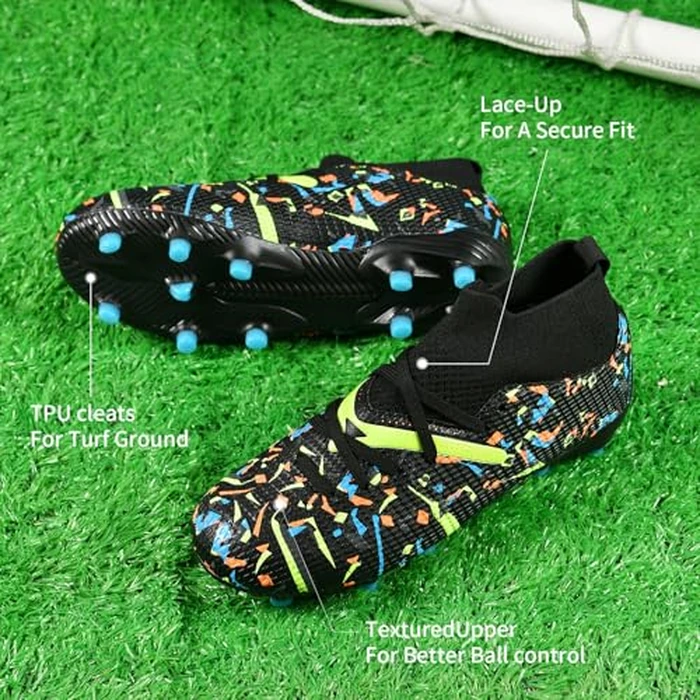 OKPHRA Kids Soccer Cleats Boys Girls Youth Football Shoes for Little/Big Kid Outdoor Indoor Firm Ground Athletic ，with Shin Guards and Soccer Socks Black 30 by OKPHRA - Image 5