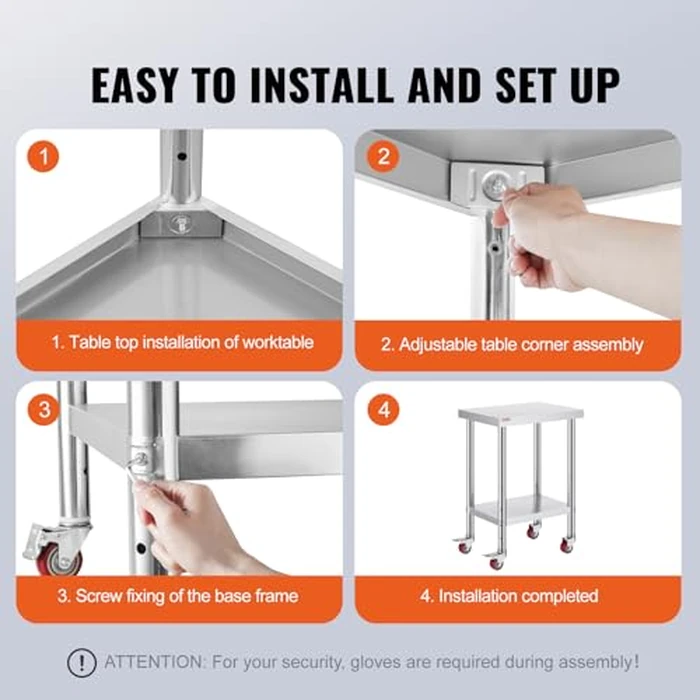 Mophorn Stainless Steel Work Table with Wheels 30 L* 24 W * 33 H Inch Prep Table with 4 Casters Heavy Duty Work Table for Commercial Kitchen Restaurant Business, Silver and Black by VEVOR - Image 6