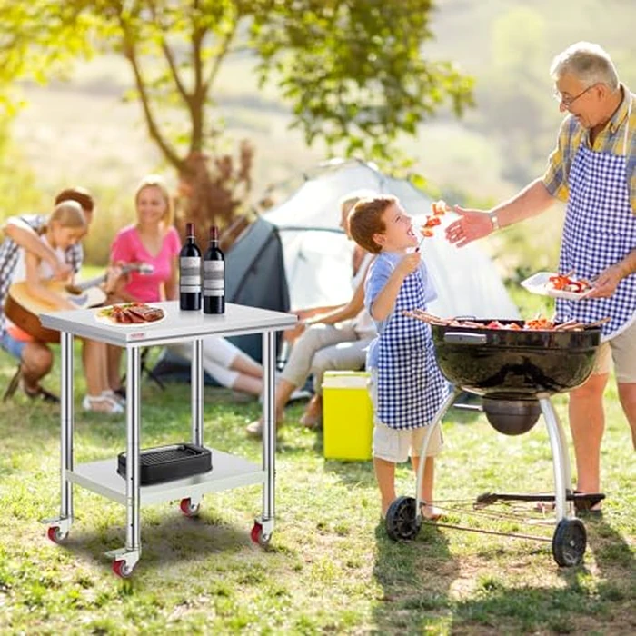 Mophorn Stainless Steel Work Table with Wheels 30 L* 24 W * 33 H Inch Prep Table with 4 Casters Heavy Duty Work Table for Commercial Kitchen Restaurant Business, Silver and Black by VEVOR - Image 8