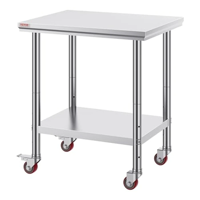 Mophorn Stainless Steel Work Table with Wheels 30 L* 24 W * 33 H Inch Prep Table with 4 Casters Heavy Duty Work Table for Commercial Kitchen Restaurant Business, Silver and Black by VEVOR - Image 9