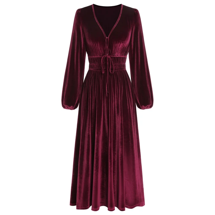 ZAFUL Womens Long Sleeve Velvet Dress 2025 Fall V Neck Holiday Cocktail Party Semi Formal Midi Dresses for Wedding Guest, Wine Red, X-Large by ZAFUL - Used - Like New condition