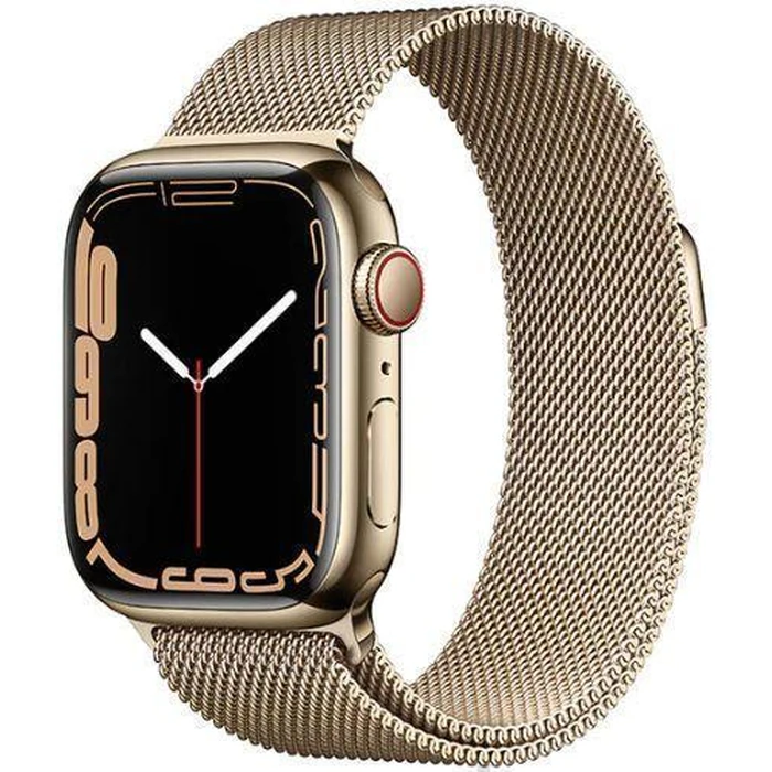 Apple Watch Series 7 (Cellular + GPS) - 32GB - 41mm - Gold Stainless Steel Case with Gold Stainless Steel Milanese Loop Band by Apple - Refurbished - Excellent condition - CA$353.99