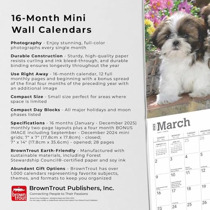 Shih Tzu Puppies | 2025 7 x 14 Inch Monthly Mini Wall Calendar | BrownTrout | Animal Small Dog Breed Puppy by BrownTrout - Image 3
