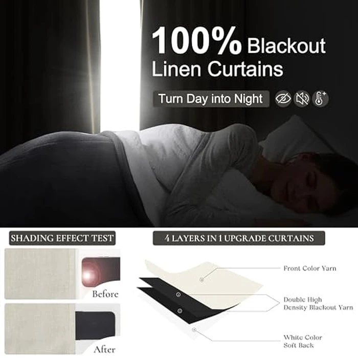 QJmydeco Pinch Pleat Cream Linen 102 Inch Long Curtains for Dining Room 2 Panels Set, Neutral Blackout Viral Curtain with Hooks Rings Back Tab for Office/Sunroom Privacy Thermal Drapes 40" W x 102" L by QJmydeco - Image 2