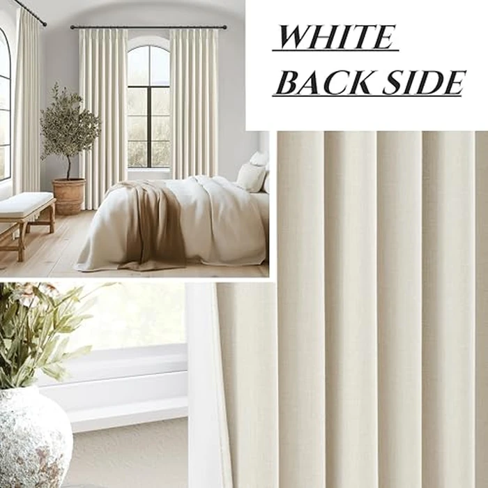 QJmydeco Pinch Pleat Cream Linen 102 Inch Long Curtains for Dining Room 2 Panels Set, Neutral Blackout Viral Curtain with Hooks Rings Back Tab for Office/Sunroom Privacy Thermal Drapes 40" W x 102" L by QJmydeco - Image 5