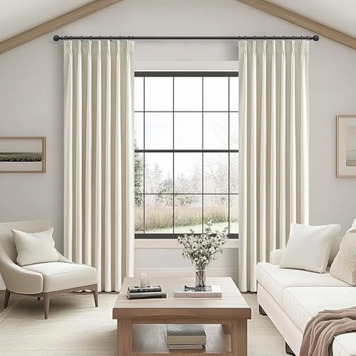 QJmydeco Pinch Pleat Cream Linen 102 Inch Long Curtains for Dining Room 2 Panels Set, Neutral Blackout Viral Curtain with Hooks Rings Back Tab for Office/Sunroom Privacy Thermal Drapes 40" W x 102" L by QJmydeco - Image 6