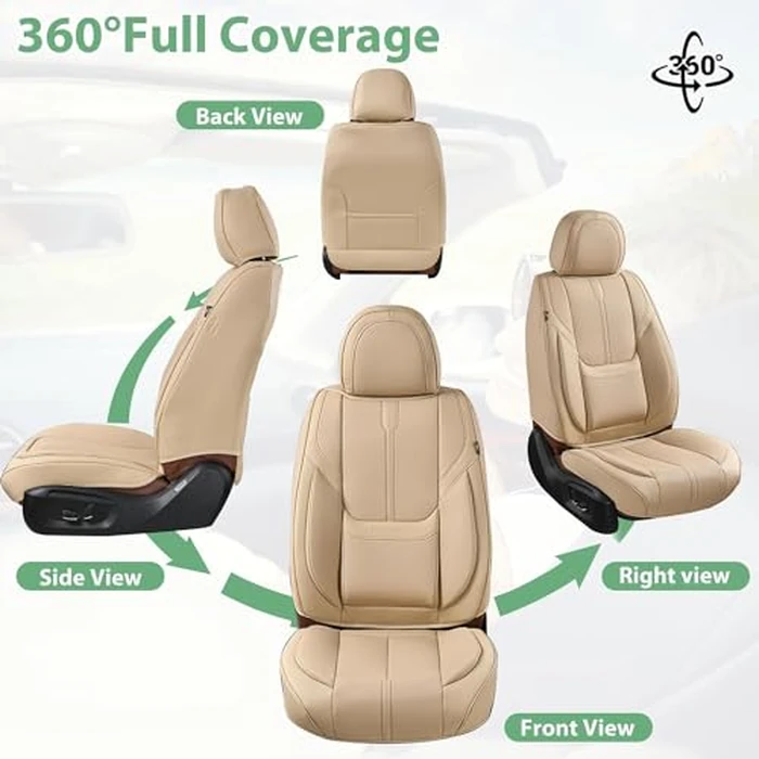 HOMOSTARRY Beige Leather Car Seat Cover Front Pair, Waterproof Car Seat Protector Cover Airbag Compatible, Vehicles Cushion Universal Fit for Most Sedans, Pick-up Trucks (Beige, Front Pair) by HOMOSTARRY - Image 3