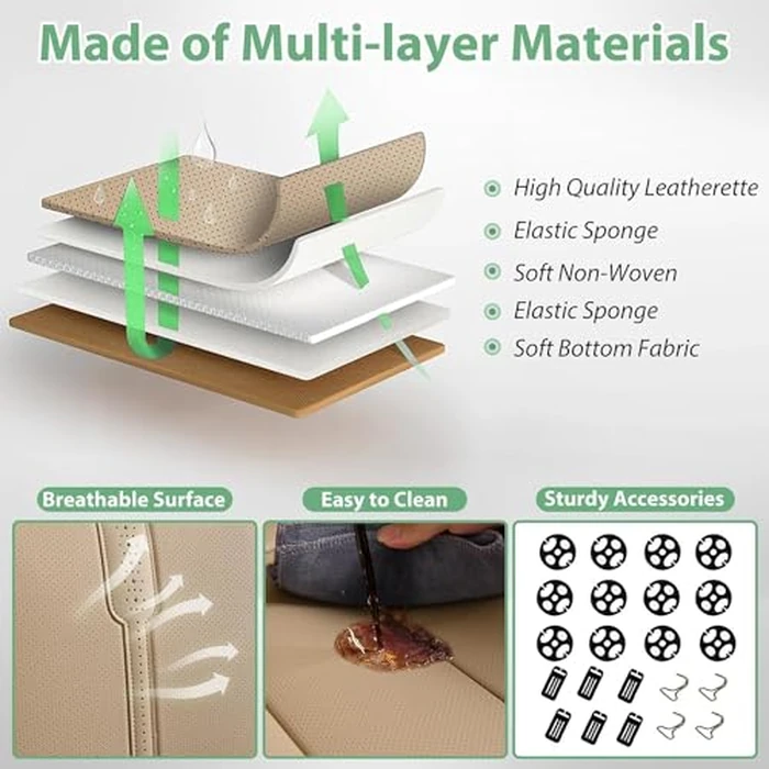 HOMOSTARRY Beige Leather Car Seat Cover Front Pair, Waterproof Car Seat Protector Cover Airbag Compatible, Vehicles Cushion Universal Fit for Most Sedans, Pick-up Trucks (Beige, Front Pair) by HOMOSTARRY - Image 5