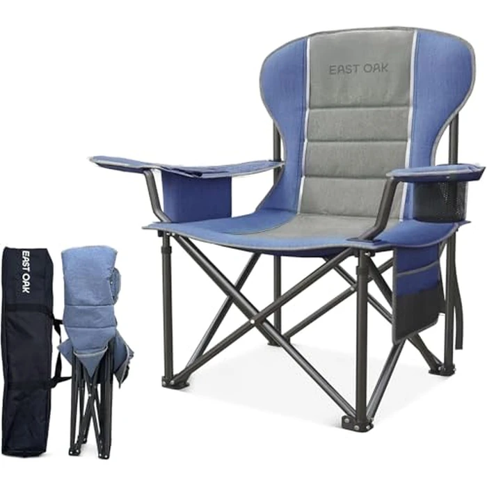 East Oak Camping Folding Chair, Heavy Duty Support 500 LBS Camping Chairs for Adults, 600D Oxford Lawn Chairs with Side Pocket and Cup Holder, Outdoor Chairs for Sports Beach Fishing, Blue by EAST OAK - Image 1