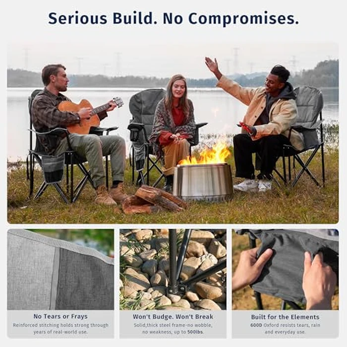 East Oak Camping Folding Chair, Heavy Duty Support 500 LBS Camping Chairs for Adults, 600D Oxford Lawn Chairs with Side Pocket and Cup Holder, Outdoor Chairs for Sports Beach Fishing, Blue by EAST OAK - Image 2