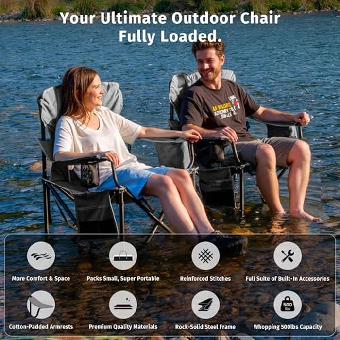 East Oak Camping Folding Chair, Heavy Duty Support 500 LBS Camping Chairs for Adults, 600D Oxford Lawn Chairs with Side Pocket and Cup Holder, Outdoor Chairs for Sports Beach Fishing, Blue by EAST OAK - Image 4