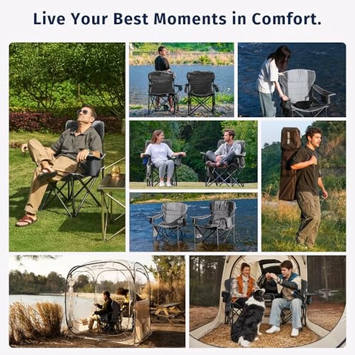 East Oak Camping Folding Chair, Heavy Duty Support 500 LBS Camping Chairs for Adults, 600D Oxford Lawn Chairs with Side Pocket and Cup Holder, Outdoor Chairs for Sports Beach Fishing, Blue by EAST OAK - Image 5