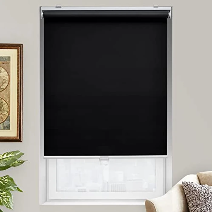 AOSKY Cordless Roller Shades Blackout Blinds for Windows Room Darkening Rolled Up Shades with Spring System, UV Protection Window Shades Door Blinds for Home 147W x 183H cm (58" W x 72" H),Black by AOSKY - Image 2