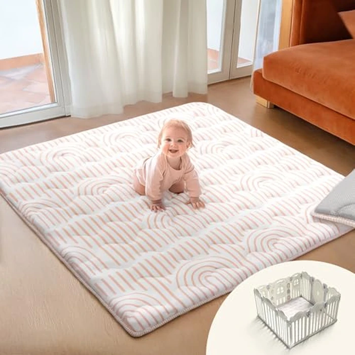Mallify Baby Play Mat 50"x50", Non-Slip Baby Mat for Floor, Soft Thicker Playpen Mat, Portable Playmat, Crawling Mat for Infants, Babies, Toddlers, Activity Mat, Pink by Mallify - Used - Acceptable condition - CA$24.35