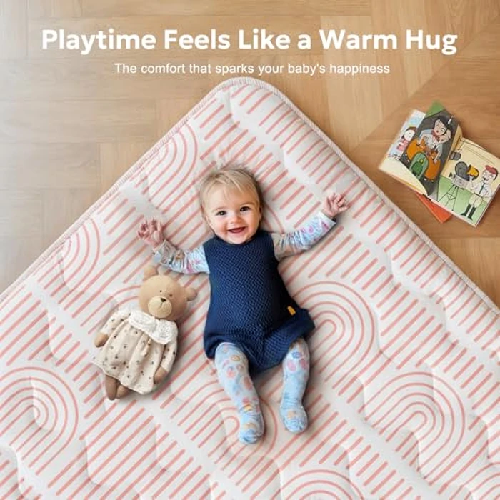 Mallify Baby Play Mat 50"x50", Non-Slip Baby Mat for Floor, Soft Thicker Playpen Mat, Portable Playmat, Crawling Mat for Infants, Babies, Toddlers, Activity Mat, Pink by Mallify - Image 4