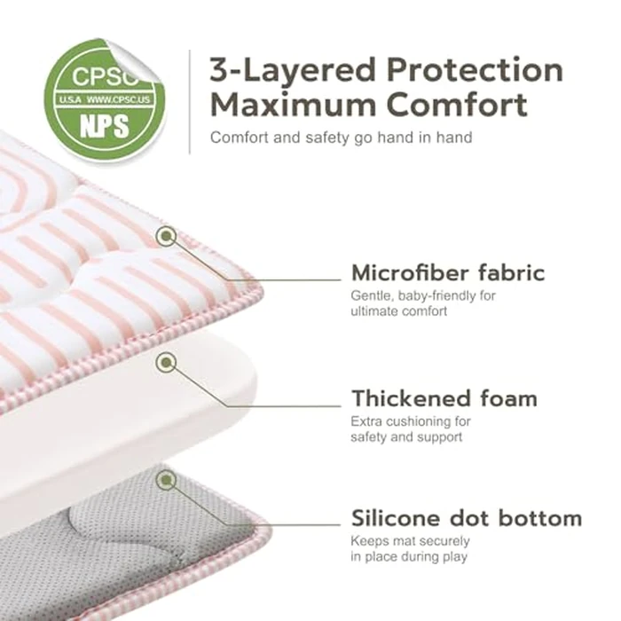 Mallify Baby Play Mat 50"x50", Non-Slip Baby Mat for Floor, Soft Thicker Playpen Mat, Portable Playmat, Crawling Mat for Infants, Babies, Toddlers, Activity Mat, Pink by Mallify - Image 5