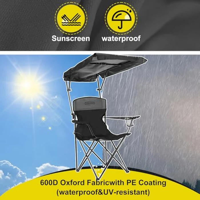 YOUNG WOOD Camping Chair with Canopy, Beach Chair with Shade,Portable,Lightweight Oversized for All, Easy to Open and Close Without Installation, Side Pocket Design for All Outdoor Activities，Black by YOUNG WOOD - Image 3