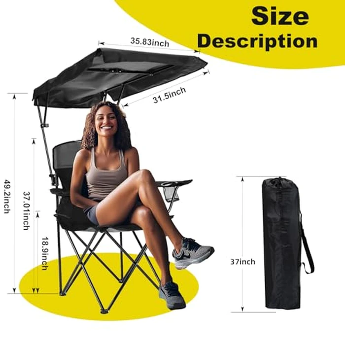 YOUNG WOOD Camping Chair with Canopy, Beach Chair with Shade,Portable,Lightweight Oversized for All, Easy to Open and Close Without Installation, Side Pocket Design for All Outdoor Activities，Black by YOUNG WOOD - Image 6